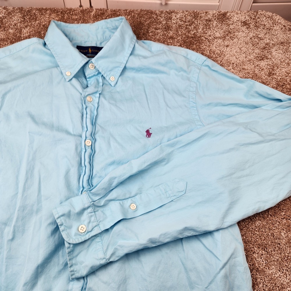 Polo Ralph Lauren Mens Large Light Blue Feather Weight Twill Button Down Shirt